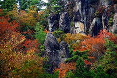 巨岩と紅葉