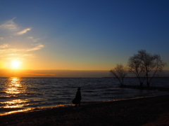 琵琶湖の夕日