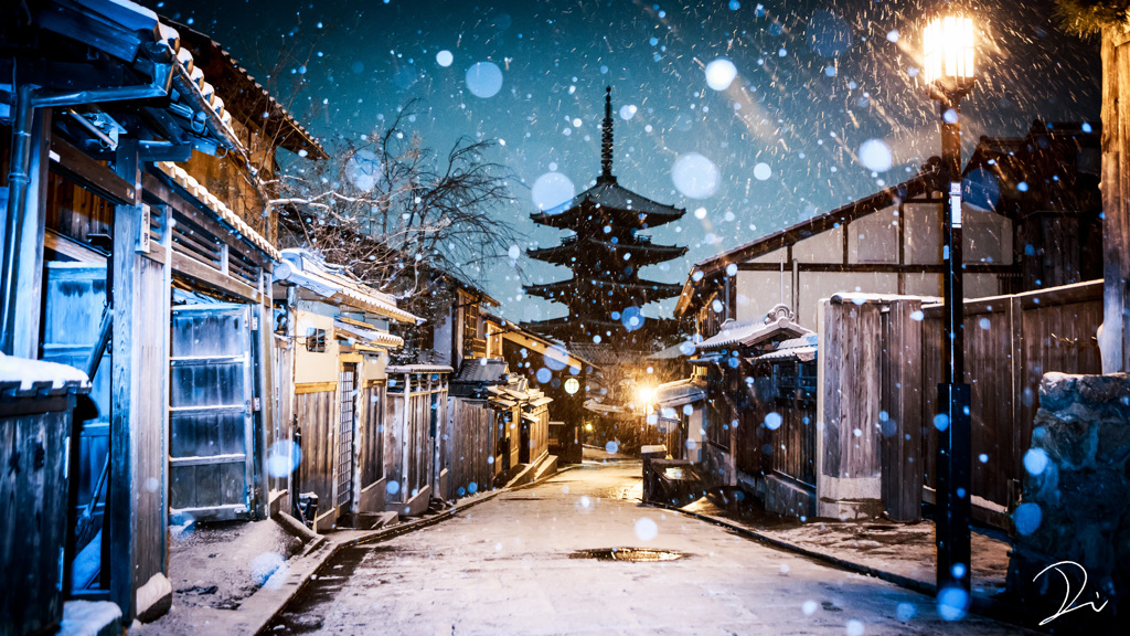 雪景色、京の夜