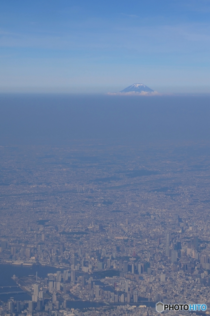 飛行機から富士山