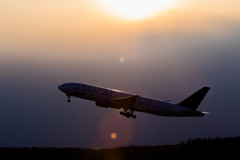 夕日を背に...