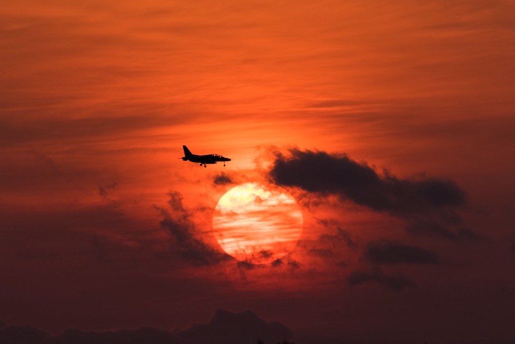 夕日にシルエット
