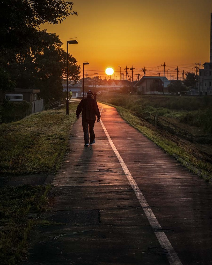 DSC00764.　朝陽が光る遊歩道