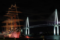 夜の海王丸１世は なんとピンクでした