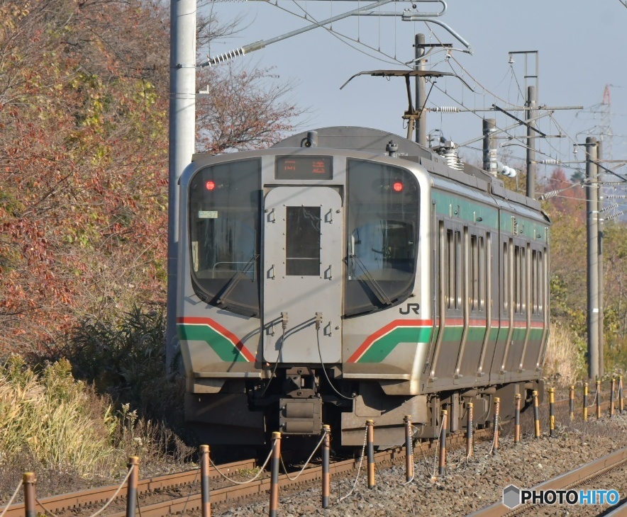 東北本線下り 落葉掃き