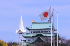 教会　金鯱　旗日