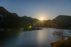 錫杖湖の夕陽