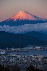 夕日に染まる富士