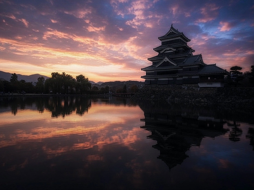 夕景の黒い天守