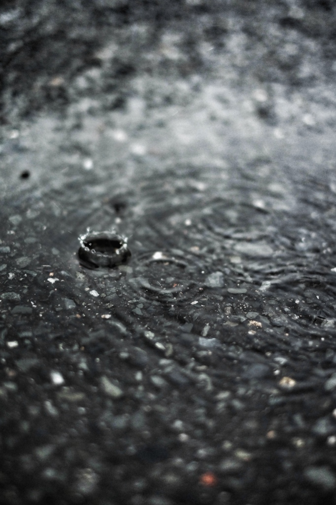 アスファルトに弾ける雨