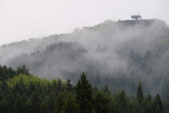 雨に煙る山