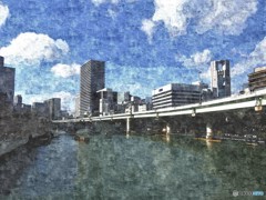 堂島川の風景～油彩風～