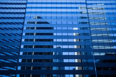 Buildings reflected on the building