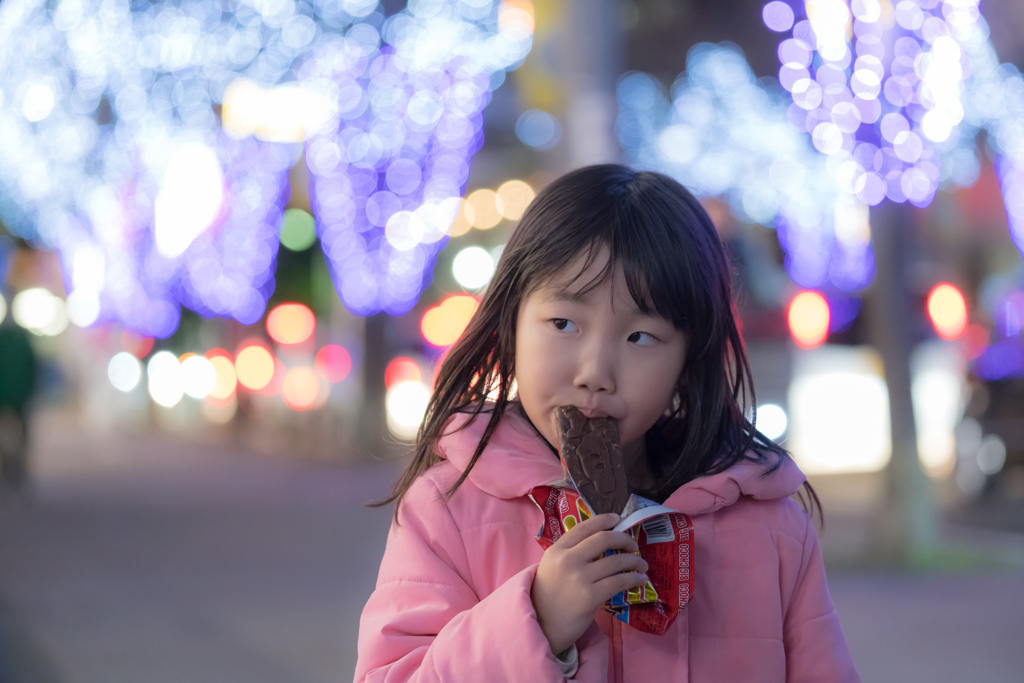 夜景ポートレートとチョコバー