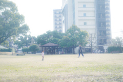 公園で遊ぶ親子