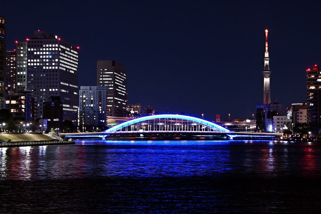 永代橋とスカイツリー夜景