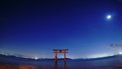 星空と白髭神社の大鳥居
