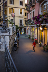 a boy in red