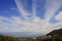 伊香保温泉街と秋の空