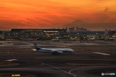 夕焼けの羽田空港