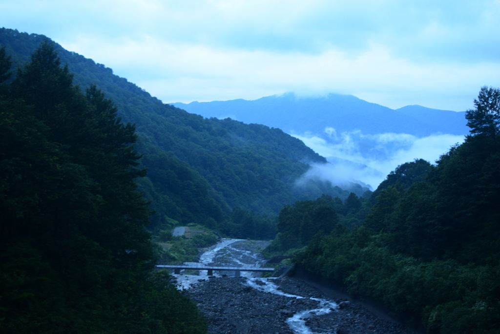 吊り橋上の景色