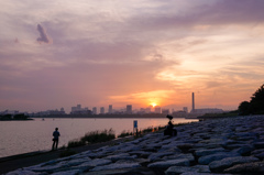 葛西臨海公園の夕焼けとカメラ